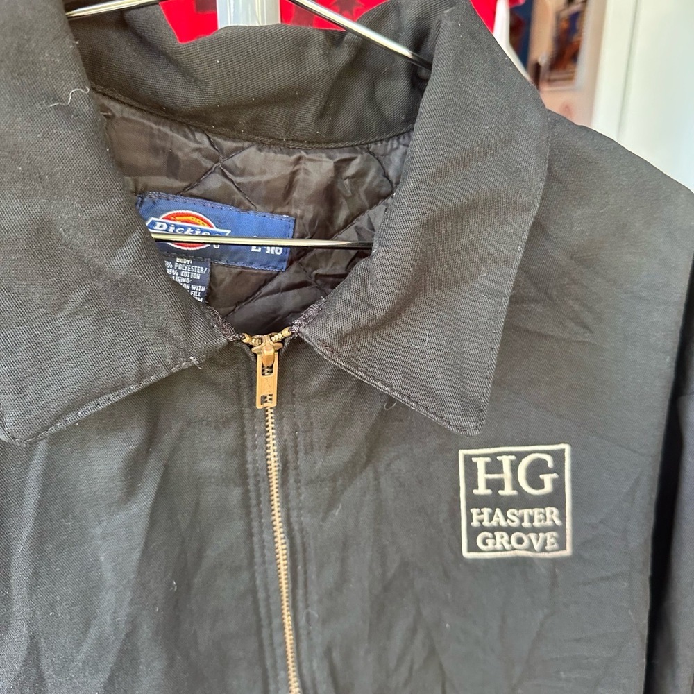 Dickies Black Detroit Style ZipUp Haster Grove Logo Collared Bomber Jacket Large - Picture 2 of 5